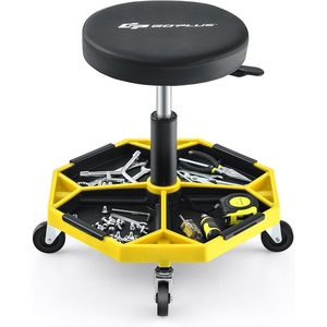 image:imageGoplus Rolling Garage Stool 1622 Adjustable Mechanic Stool with Universal Wheels Removable Magnetic Tool Tray 2 Thick Padded Cushion 330LBS Capacity Roller Creeper Seat Shop ChairYellow